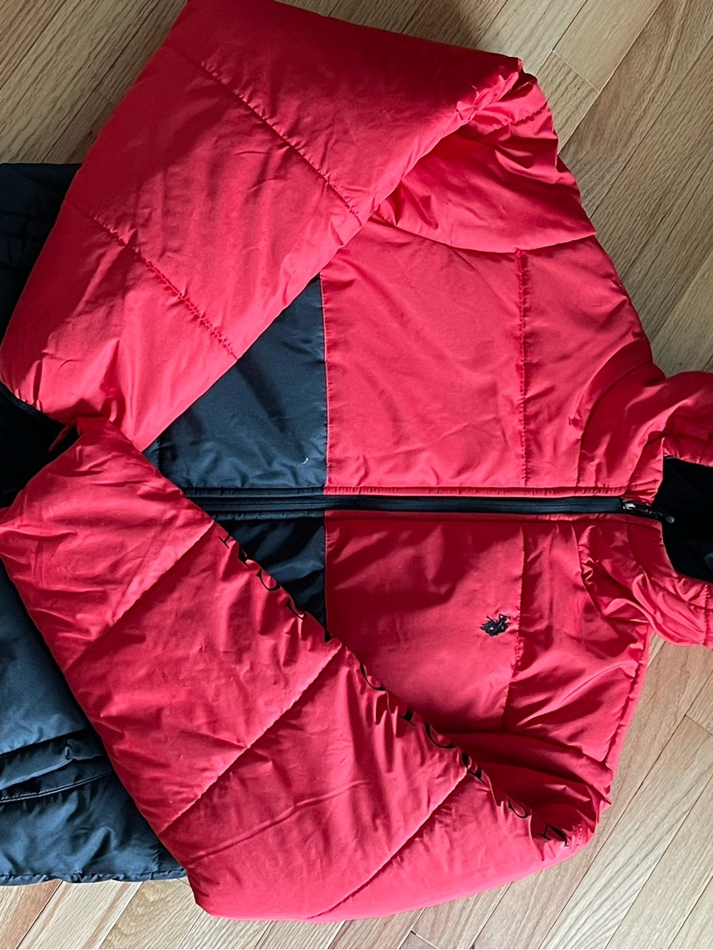 U.S. Polo Assn. Red and Black Colorblock Puffer Jacket